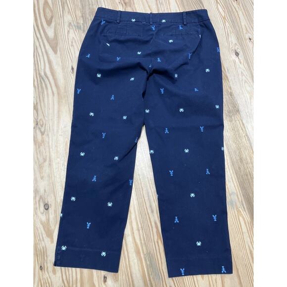 Talbots The Perfect Crop Curvy Pants Blue Embroidered Lobster Crabs Nautical 8 - Picture 2 of 6